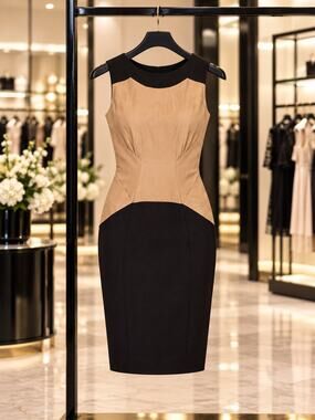 Ted Baker Amita Contrast Panel Sheath Dress Black Tan Size 4 / US 10 NWT Chic